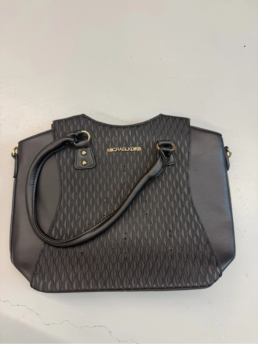 Michael Kors Black Textured Satchel with Gold Hardware